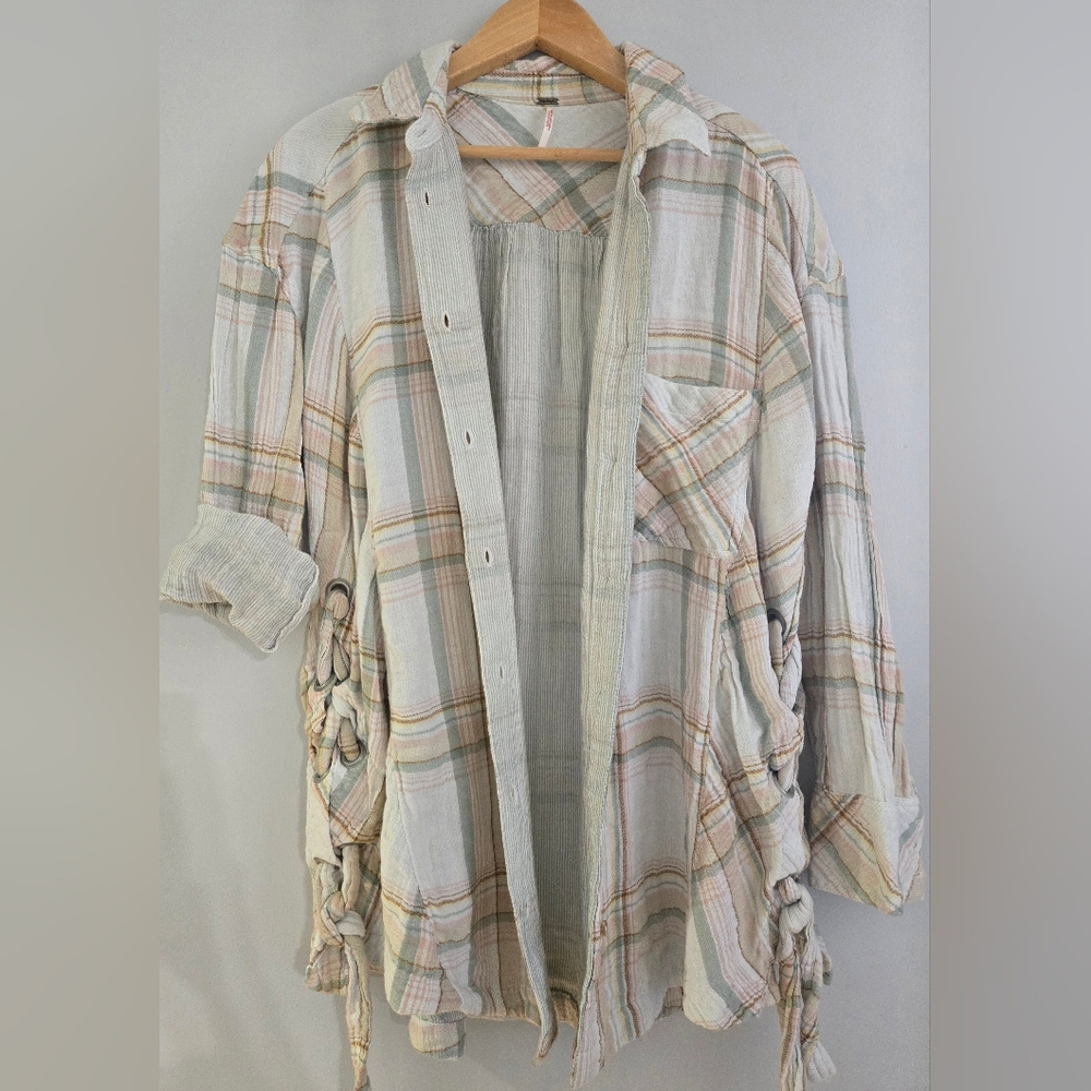 Free People Nordic Day oversized plaid, side braided, XS